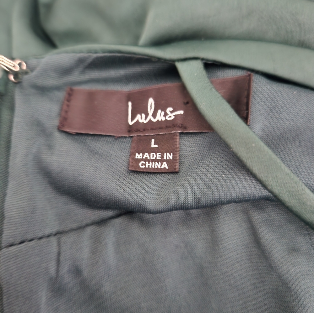 Lulus Green Satin Halter Slit Maxi Dress Size L - Picture 3 of 3